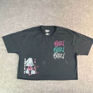 BRATZ‎ Dolls Oversized Cropped Tee Women’s Large Gray Mineral Wash Graphic Flaws